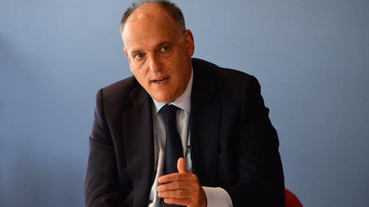 Javier Tebas, presidente de LaLiga, en una comparecencia pública.